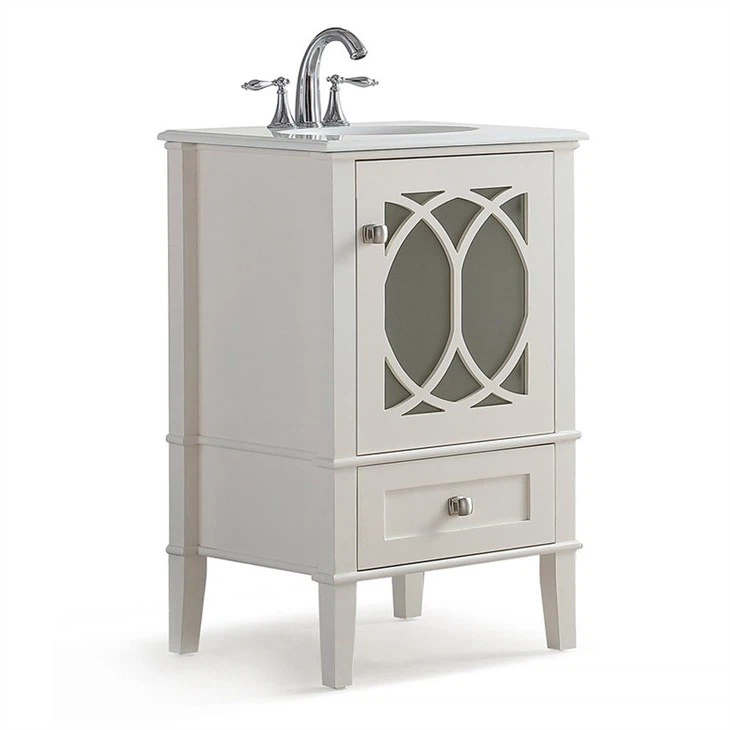 20 Inch White Bath Cabinet with Stone Tops
