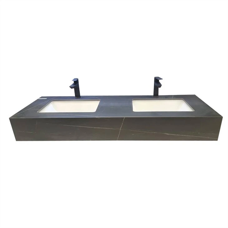 Double Sink Grey Sintered Stone Vanity Tops