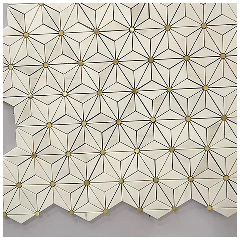 Nova Dolomite Brass Polished Marble Mosaic Tiles